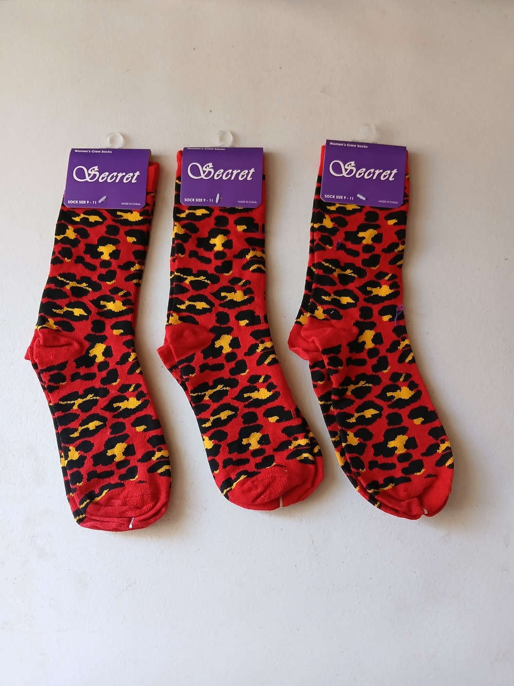 Men's Red Animal Print Crew Socks - Pack of 3 ( Bag B )
